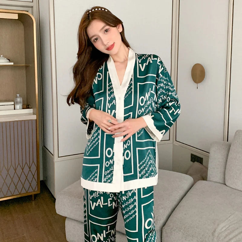Ice Silk V Neck Pajama Set