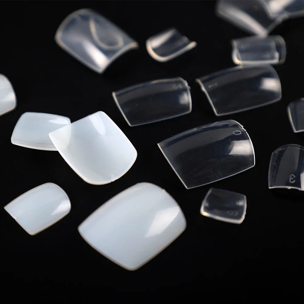 False Toes Nails French Square Nature White Clear Fake Toe Nails Feet Nail Tips Artificial Press on Toenails for Women Makeup