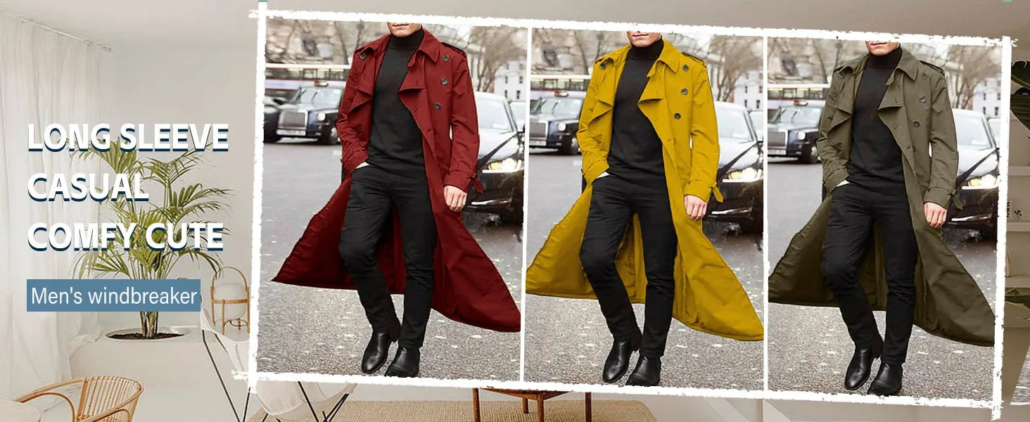 Men’s Luxury Full-Length Trench Coat – England Style Business Overcoat