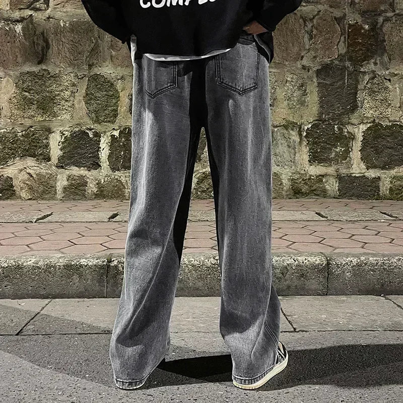 Men's Jeans Korean Version Student Casual Pants High Street Straight Loose Wide Leg Jeans Black Grey Blue Baggy Jeans