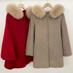 Hooded Fur Trim Wool Coat