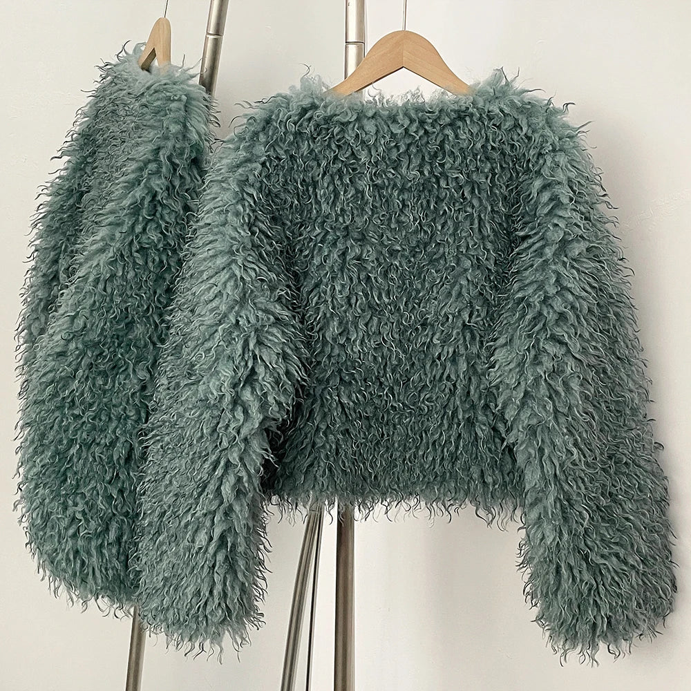 Fur Coat Eco-friendly Coats for Woman Artificial Winter Fur Coat Warm Women's Clothing New in Coats & Jackets Women Tops Stones