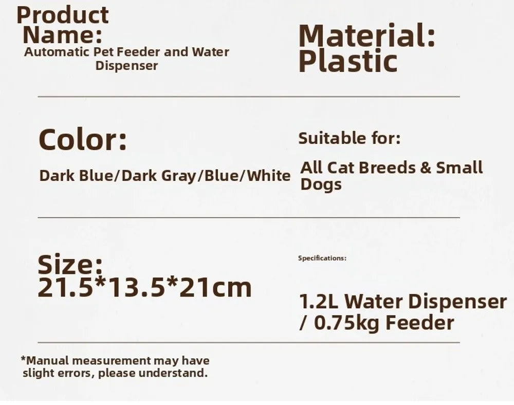 1.2L/1.5L Pet Automatic Feeder Plastic Large Capacity Cat Dog Water Dispenser Feeder Set 3 Colors 2 Styles