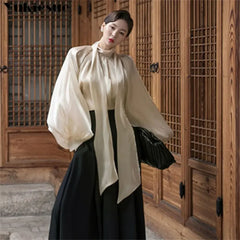 Elegant Chiffon Lantern Sleeve Blouse