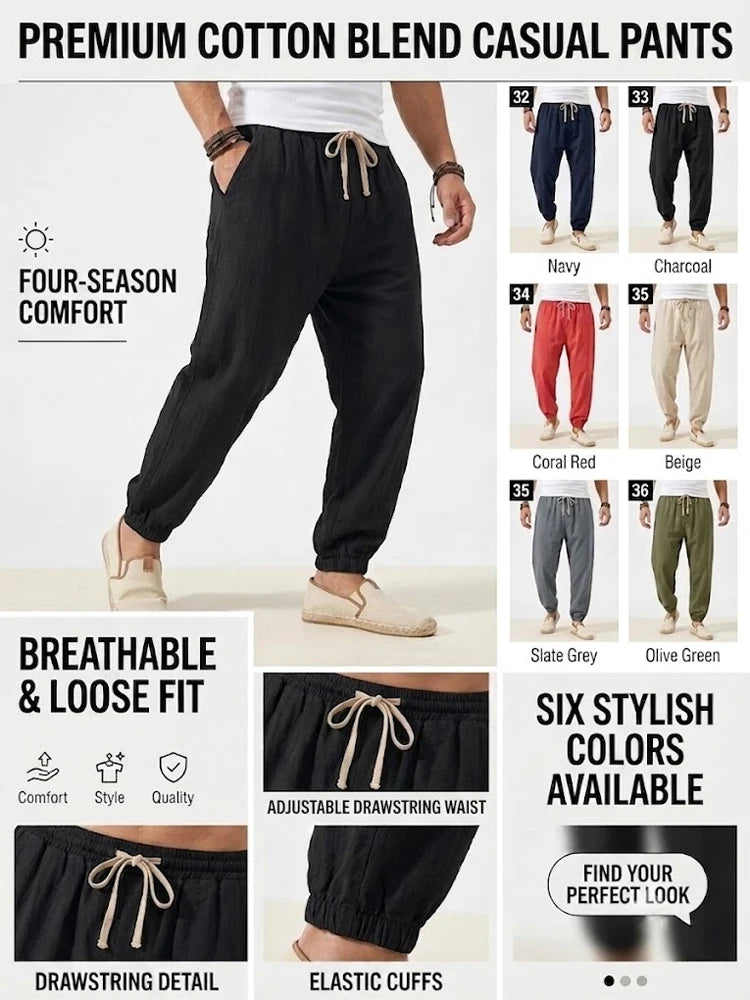 Men's Joggers Streetwear Casual Harem Pants Sport Large Sweatpants Korean Breathable Cotton Trousers Elastic Waist Long Pants