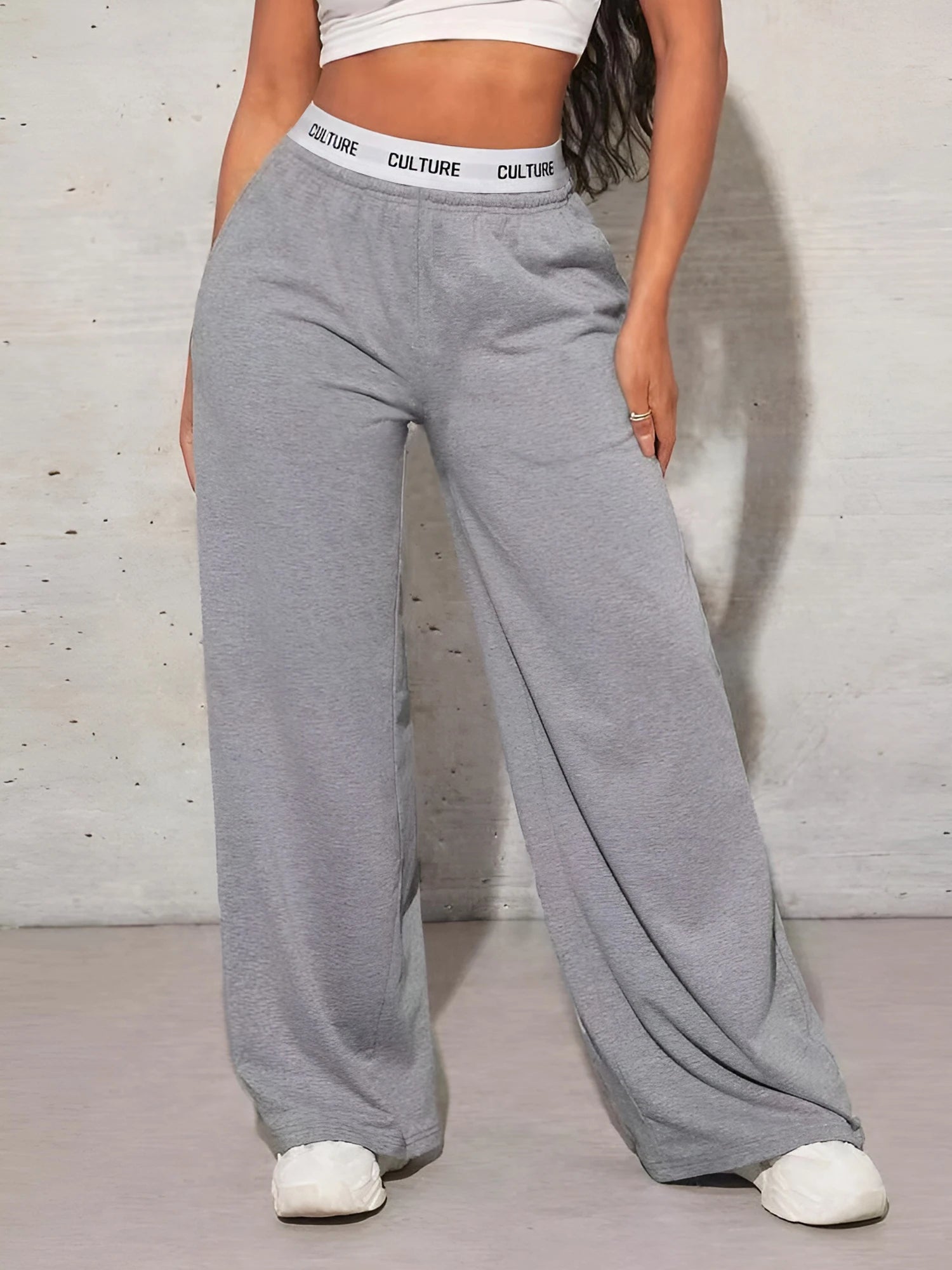 Women's Fashion Pants High Waist Webbing Loose Women's Wide Leg Pants Solid Colour Casual Female Pants Autumn Daily Wear