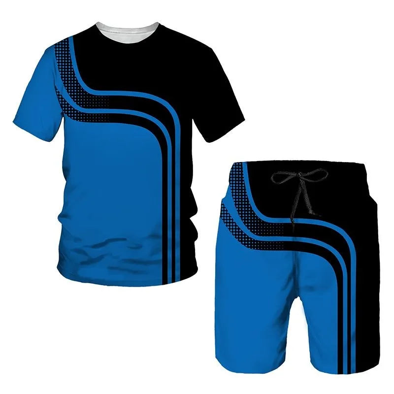 New Men's Tracksuits Summer round neck T-shirt Oversized Men Trend Casual Tracksuits 3D Print T-shirt Shorts 2 Piece Outfit