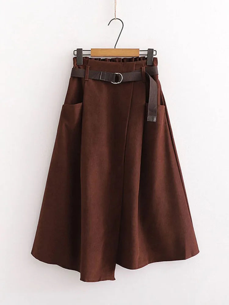 Irregular Pocket High Waist Midi