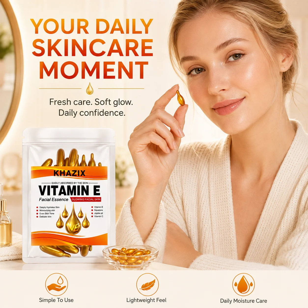 Deep Hydrating Face Serum with Vitamin C Vitamin E Squalane and Jojoba Oil Moisturizing for Smooth Soft Even Looking Skin.