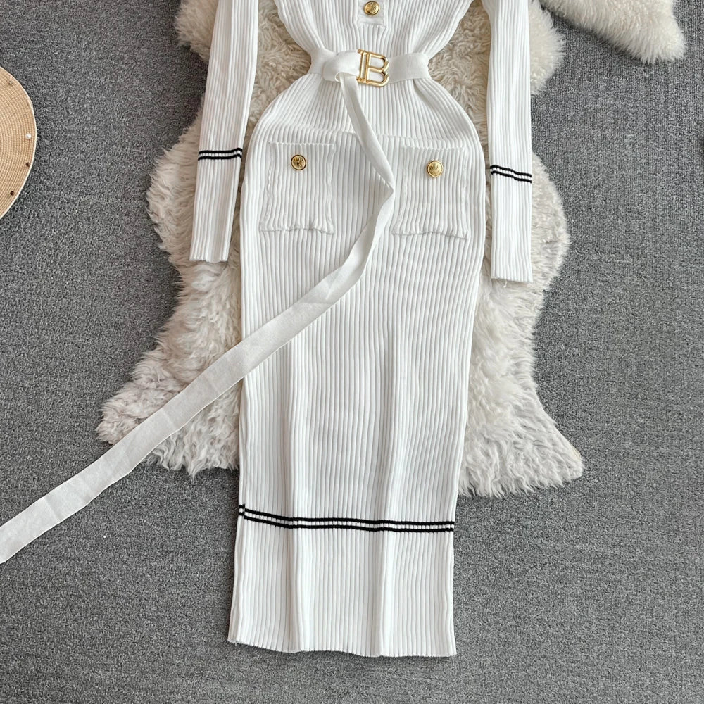 Elegant Rib Knit Pencil Dress