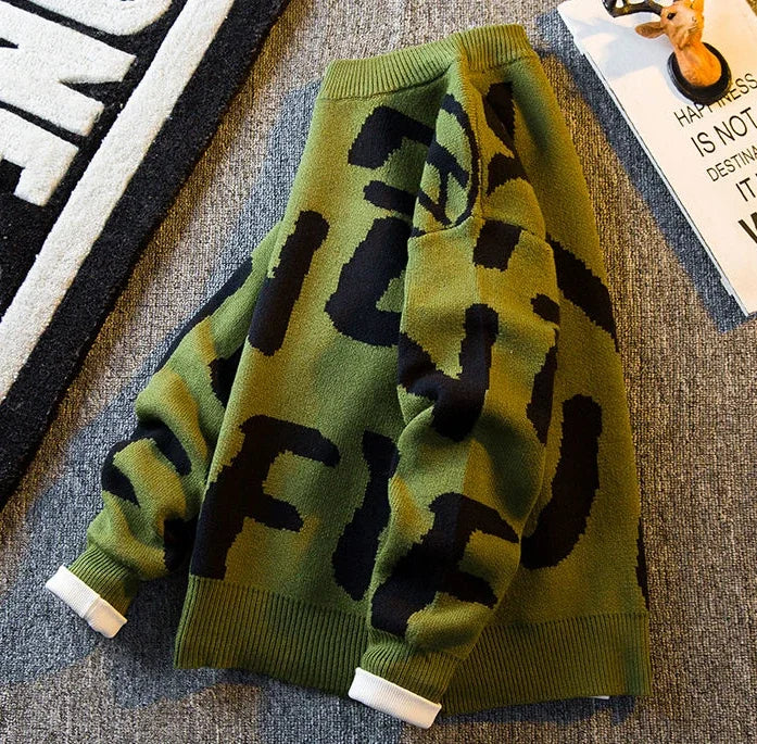 Graphic Knit Crew Pullover Sweater