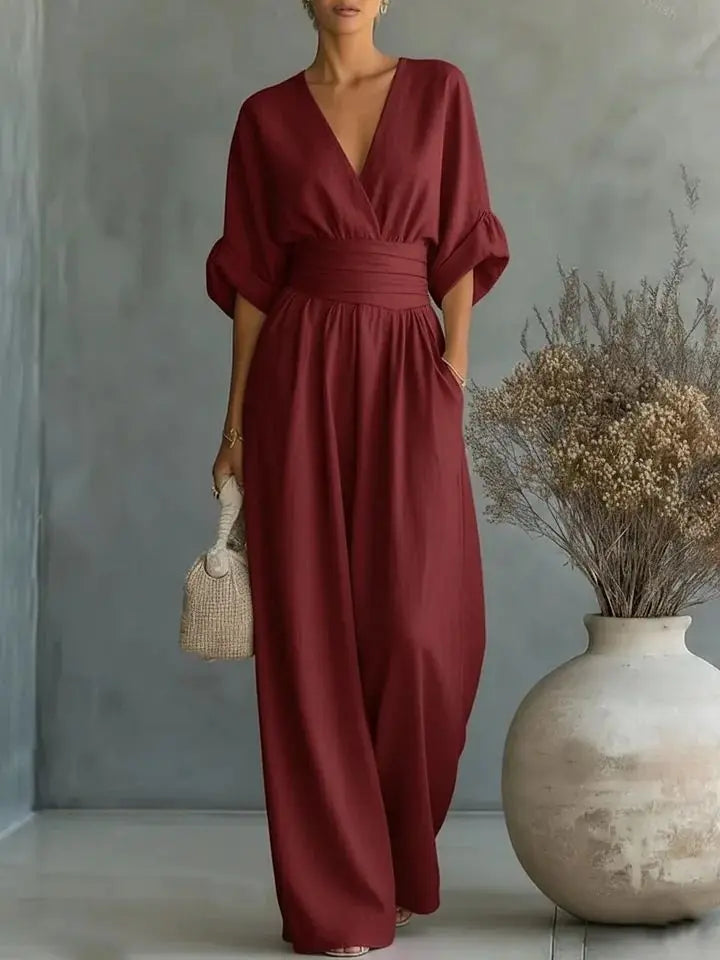 Women's Jumpsuit Fashion High Waist V-neck Casual Jumpsuits Sexy Solid Color Office Wide Leg Trousers Overalls Vacation Outfit