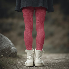 Fashion Women's Slim-Fit Leggings Wine Red Floral Pants Autumn Winter Stylish Thick Warm Pants Sexy Tights for Outdoor Wear