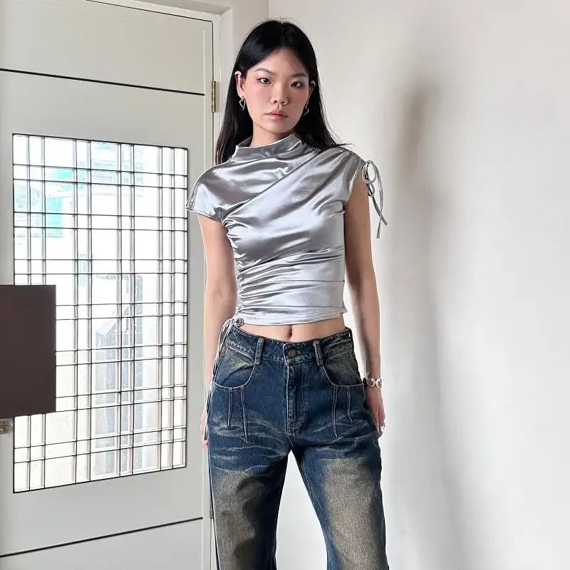 Shirred Half Turtleneck Tee Women