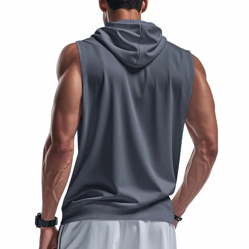 Men's Running Tank Tops Sleeveless Gym Sport T-shirt Fitness Training Workout Tee Tops Sportwear Hooded Solid Summer Men Vest