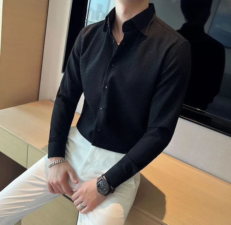 Slim Waffle Business Shirt Men
