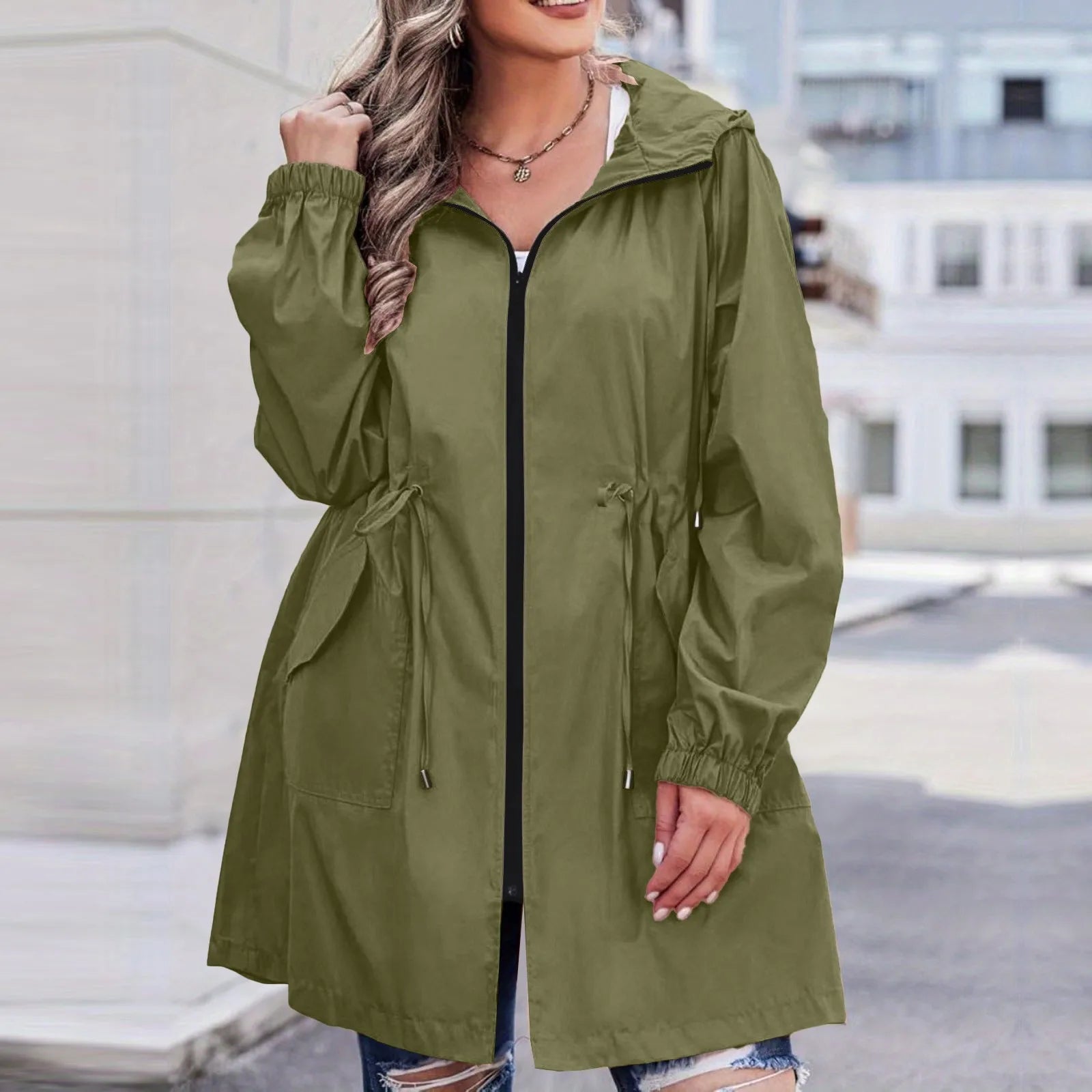 Women Trench Coat New Spring Autumn Jacket Casual Long Sleeve Hooded Mid Long Windbreaker Female Overcoat High-Quality Coats