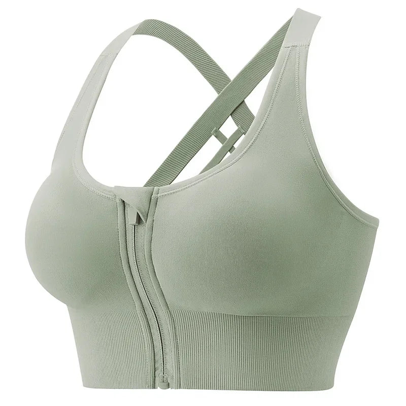 High-strength Shockproof Front-zip High Elasticity Anti-sagging Plus-size 100% Nylon High Support Seamless Sports Bra Beautiful