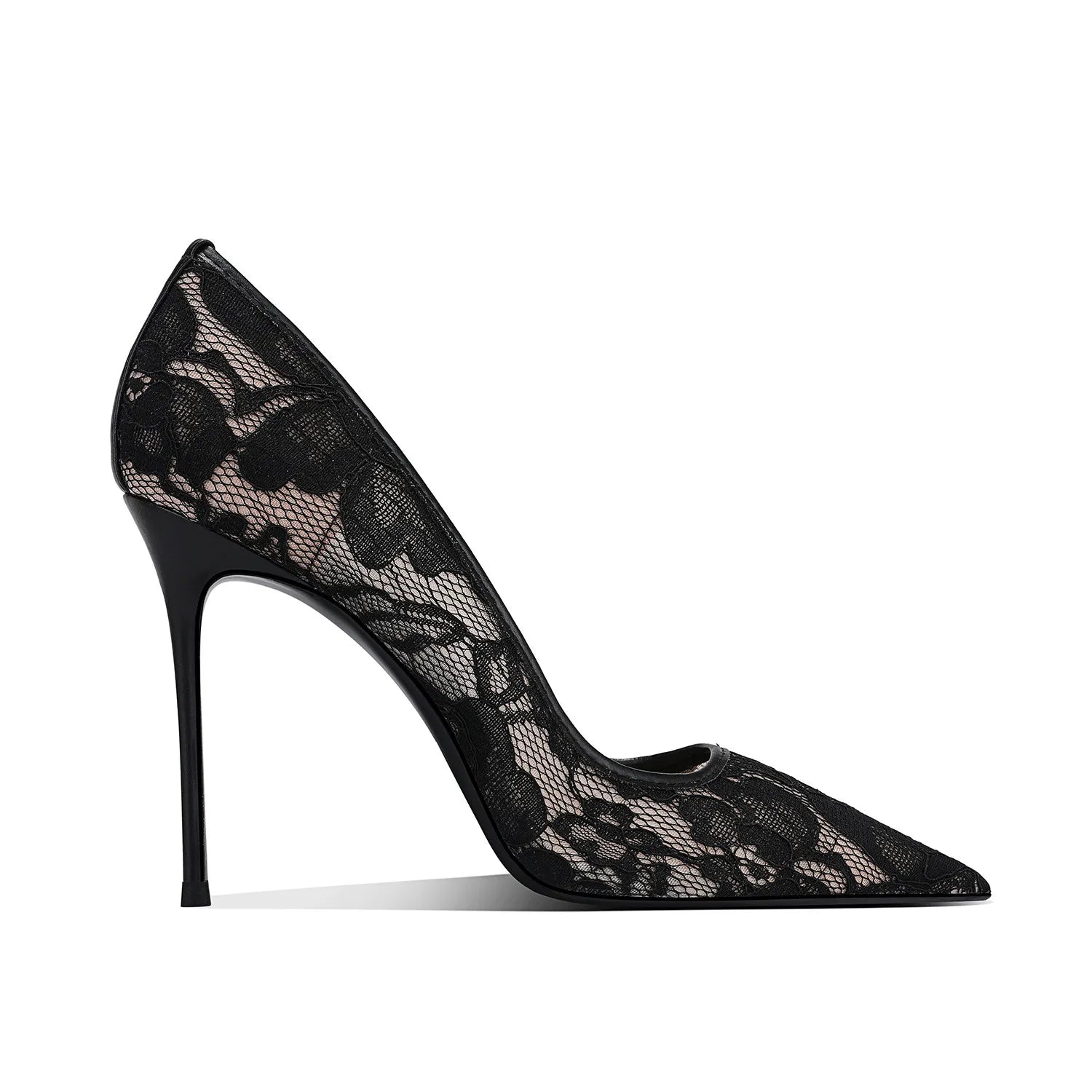 Black Lace High Heels for Women, 2026 New Slim Heel Pointed Sexy Versatile French Spring and Summer Breathable Single Shoes