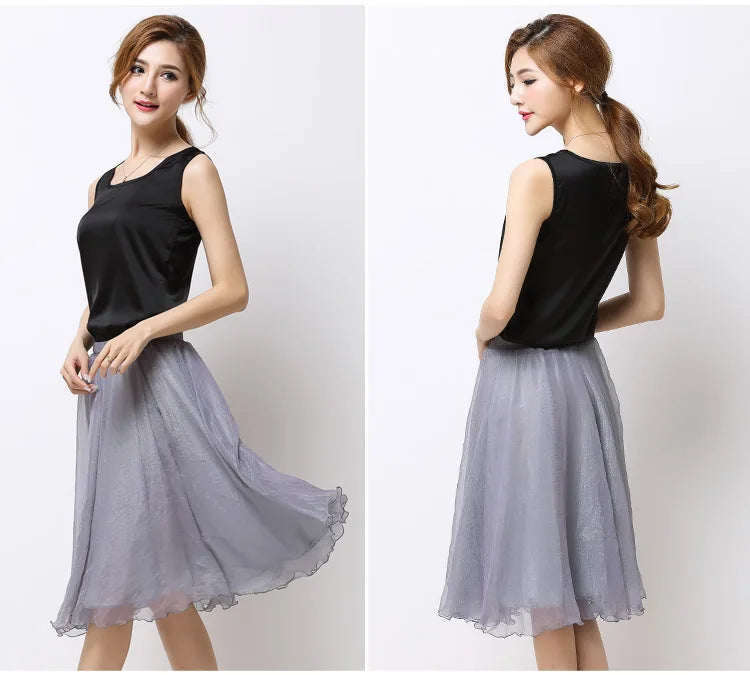 Silk Pleated High Waist Midi