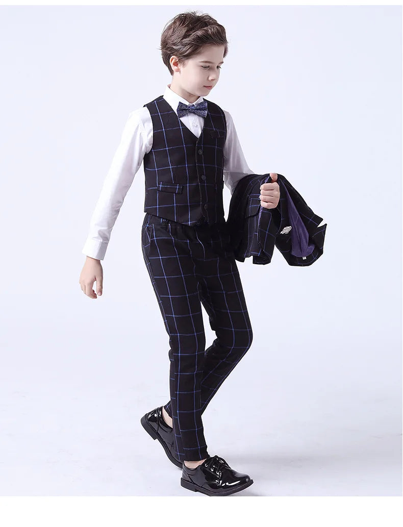 Formal Kids Plaid Tuxedo Suit
