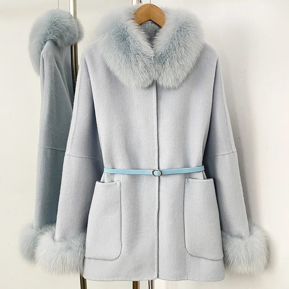 Luxury Wool Fur Winter Long Coat