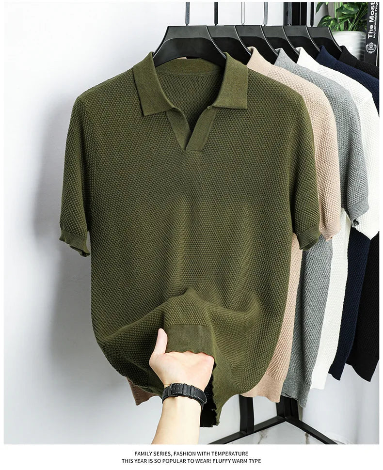 100% Cotton Short-sleeved POLO Shirt Men's Lapel Knitted T-shirt High-end Casual Bottoming Versatile Men's Short-sleeved Men's T