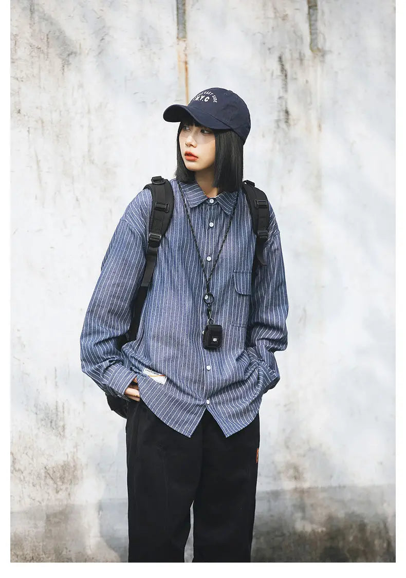 Retro Striped Workwear Shirt Women