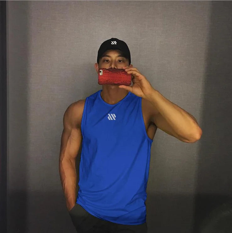 Mens Workout Tank Tops Mash Fabric Quick Dry Muscle Sleeveless Shirts Cut Off Slim Fit  Bodybuilding Gym Tees Singlet