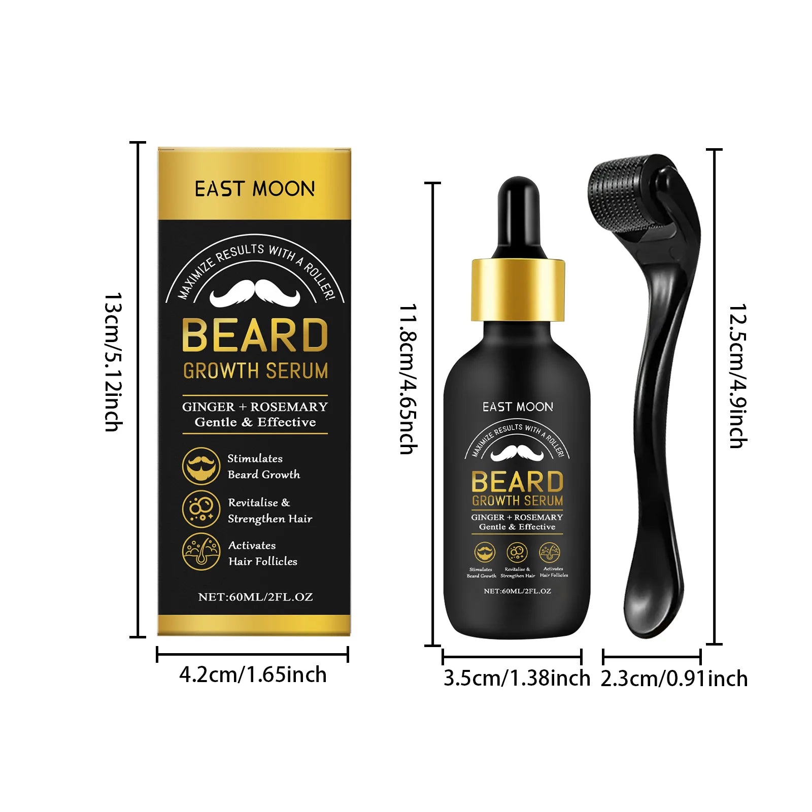 Beard Thickening Care Oil with Roller Ball 0.25mm Strengthen Hair Roots Nourishing Soften Beard Oil for Men Grooming Beard Care