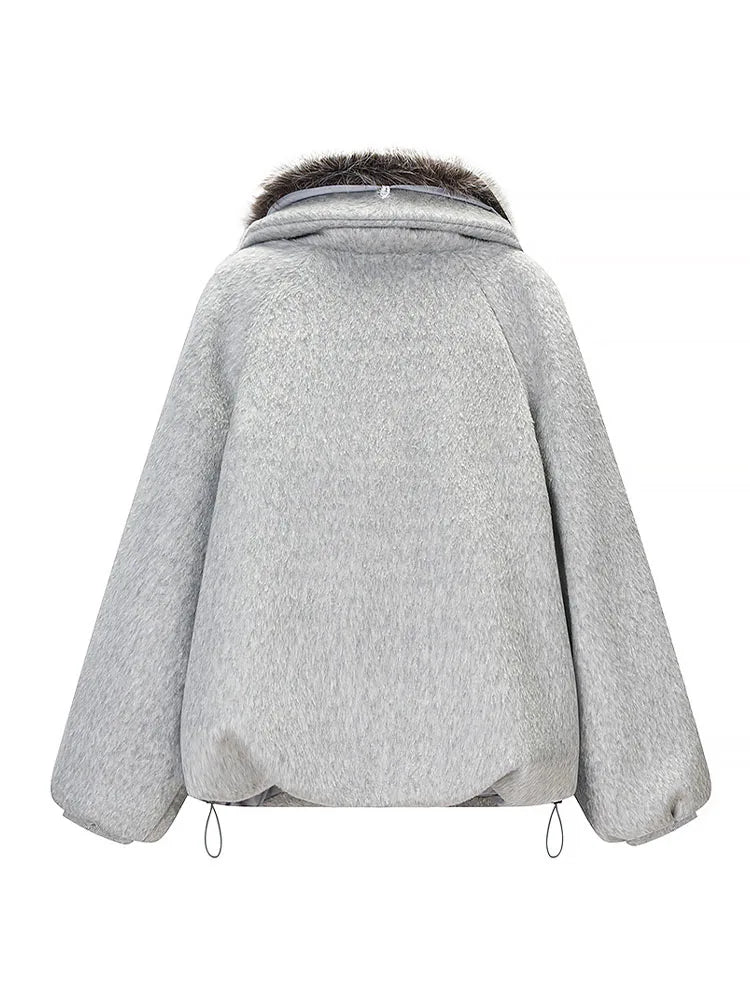 HH Women Fashion Coats Gray Turn-Down Collar Long Sleeves Pockets Decoration Zipper Winter Short Coat Woman Casual Loose Jackets