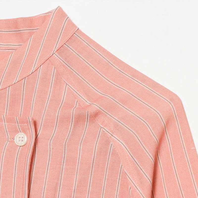 Women's Pink Striped Shirts Summer Asymmetric Button Mid Sleeve Loose Fit Shirts Casual Office Look Vintage Elegant Female Tops