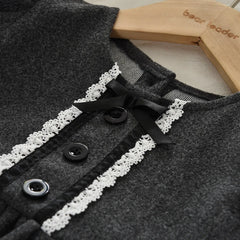 Simple Bow Long Sleeve Girls Dress