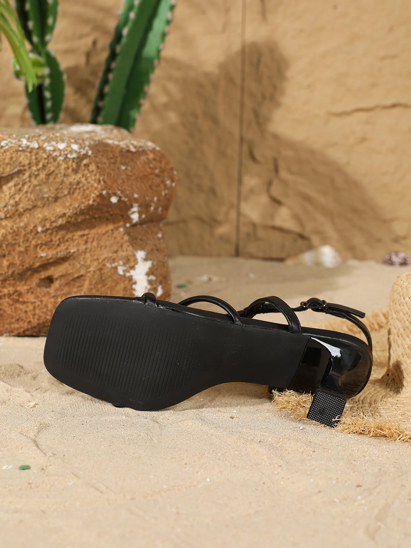 Women Square Toe Slingback Kitten Heel Sandals