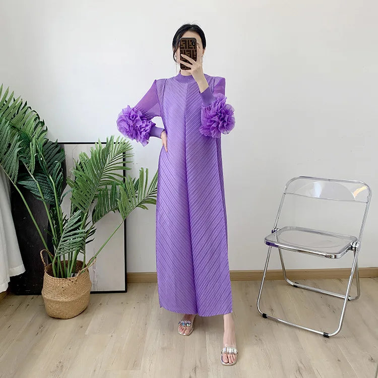 Women Elegant Evening Party Dresses 2025 Summer New Solid Colour Classic Long Sleeve Plate Flower Design Prom Dresses Female