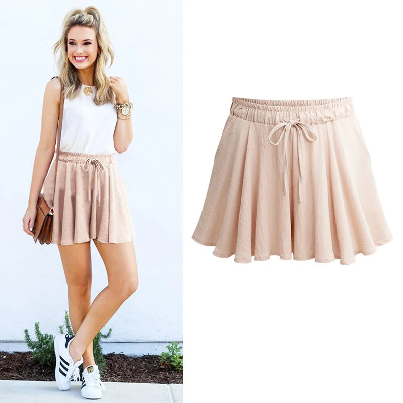 Women Shorts Summer Chiffon Casual Shorts Female Wide Leg Elastic High Waist Shorts Wide Leg  Womens Shorts Summer