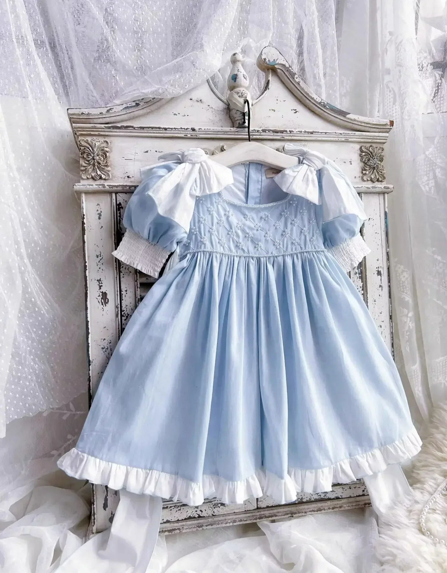 Embroidered Bow Princess Girls Dress