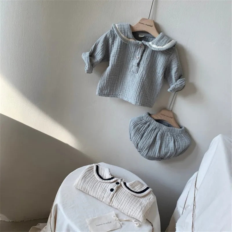 Navy Cotton Baby Outfit Set