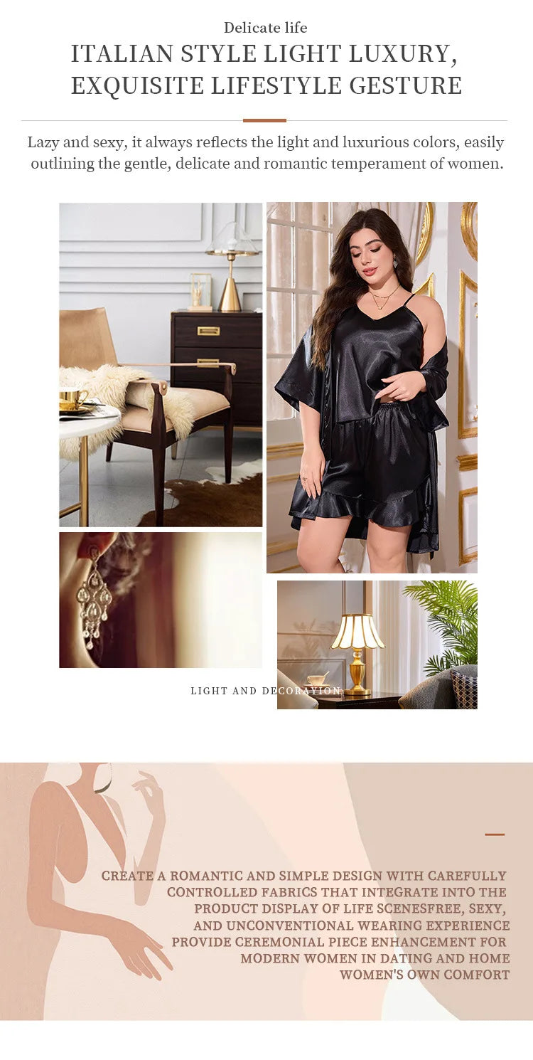 Satin Three Piece Pajama Set
