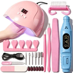 Nail Art Manicure Pedicure Tools Kit with UV LED Nail Lamp and Electric Nail Drill for DIY Nail Care