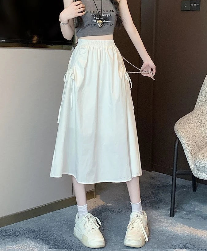 Drawstring Cargo A-Line Midi Skirt