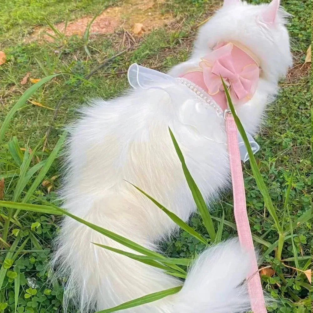 Pet Accessories Princess Style Cat Harness Leash Adjustable Nylon Cat Vest Breathable with Bowknot Pet Chest Strap For Cats Dogs
