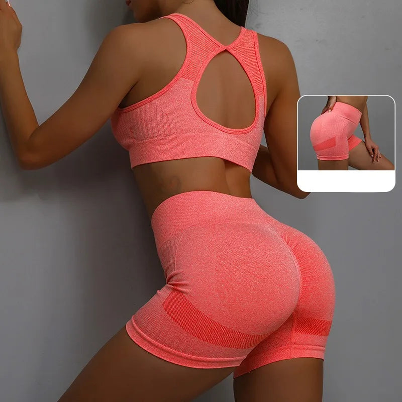 2Pcs Women Yoga Outfit Set Sports Fitness Vest Running Workout Shorts Suit Gym Training Active Wear Handmade Accessory