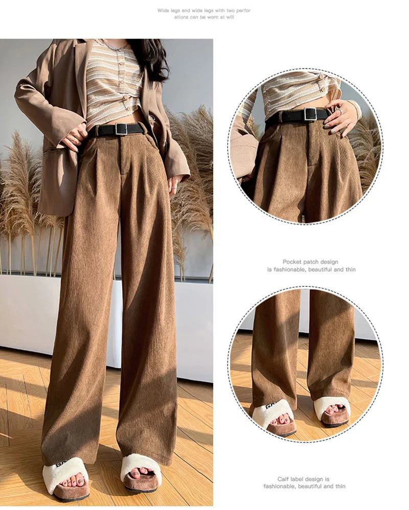 Women's Pants Autumn Winter Corduroy High Waist Wide Leg Pants for Women Casual Trousers Female Straight Pants Women Clothes New