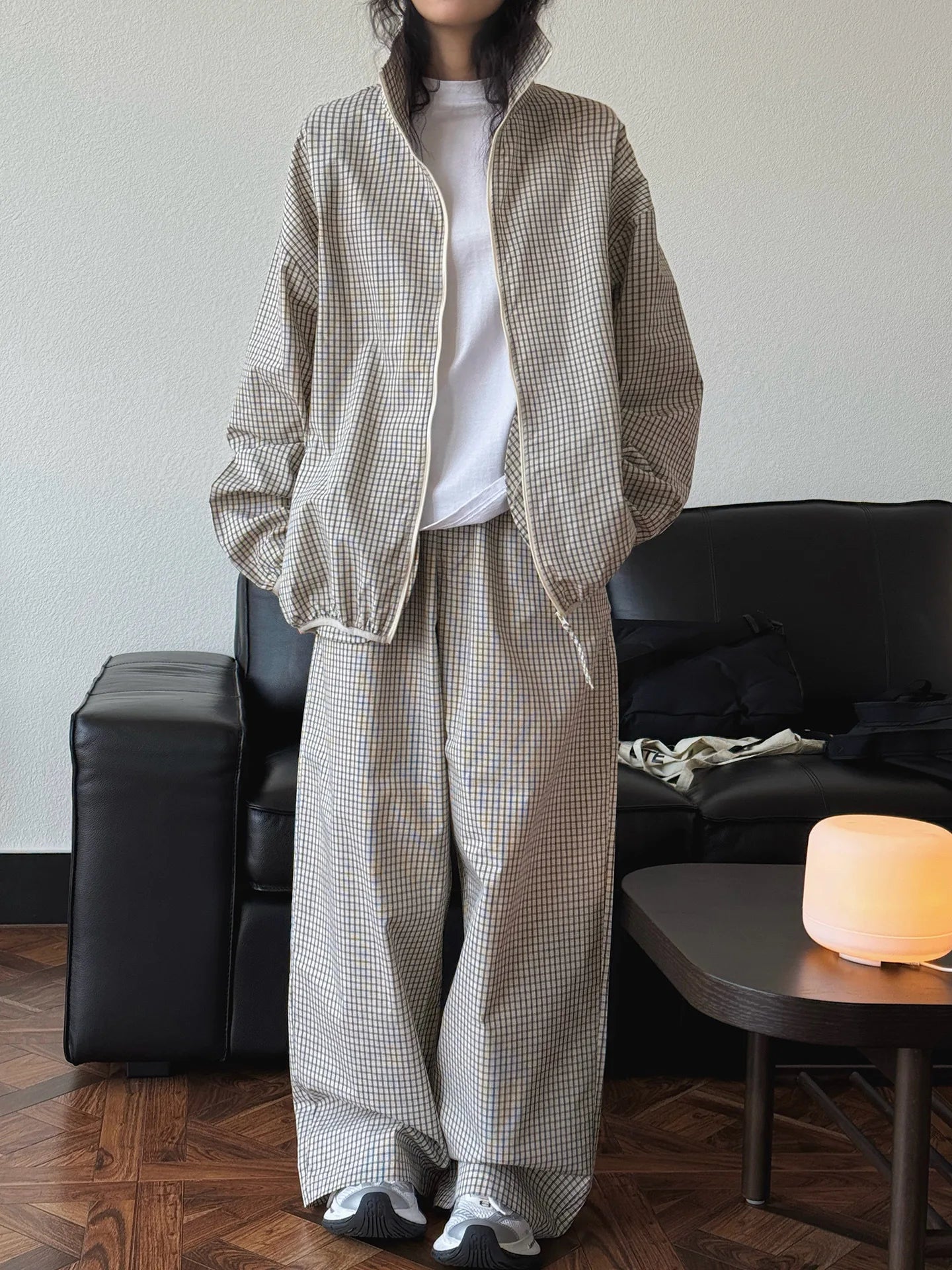 2026 Women Summer Long Pants High Waist Wide Leg 80% Cotton Plaid Pants Fashion Clothes Vintage Pants Female Trousers