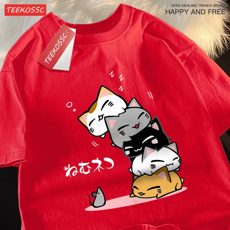 Stacked Cats Oversized Cotton Tee