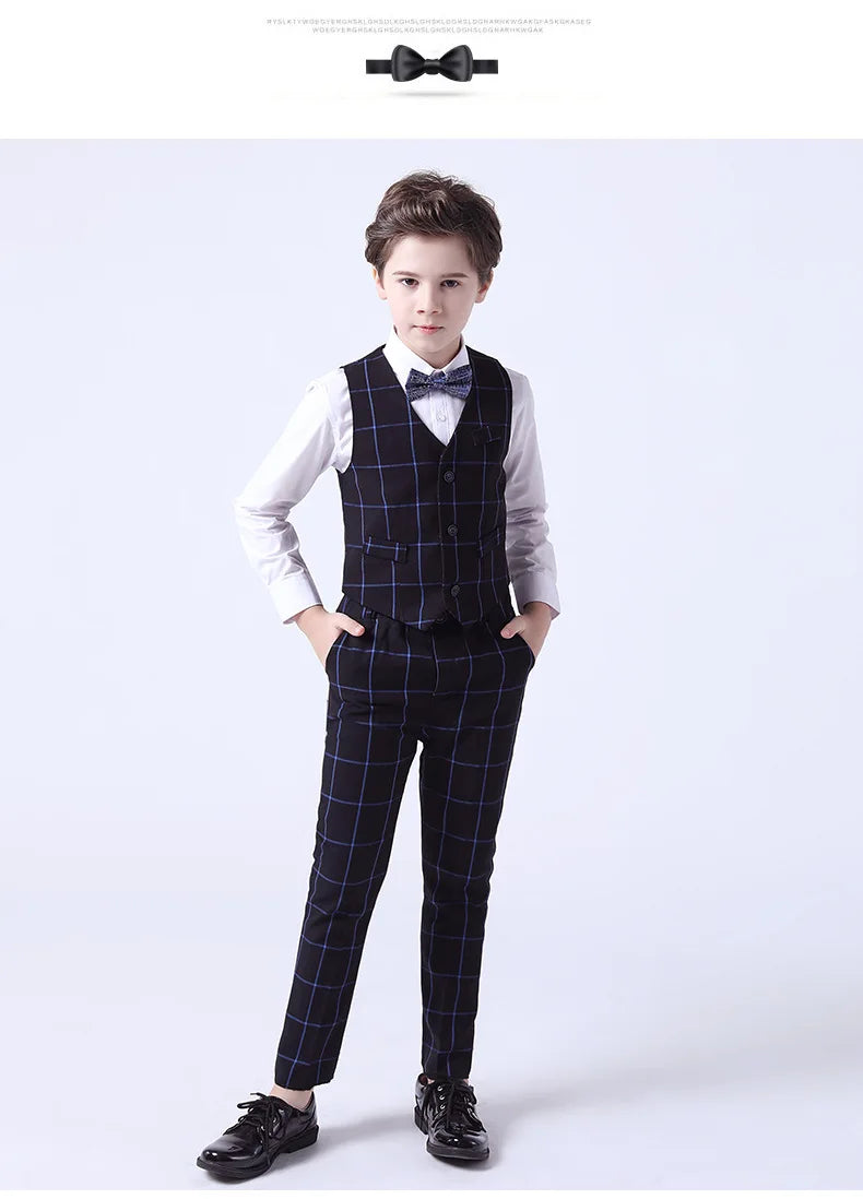 Formal Kids Plaid Tuxedo Suit