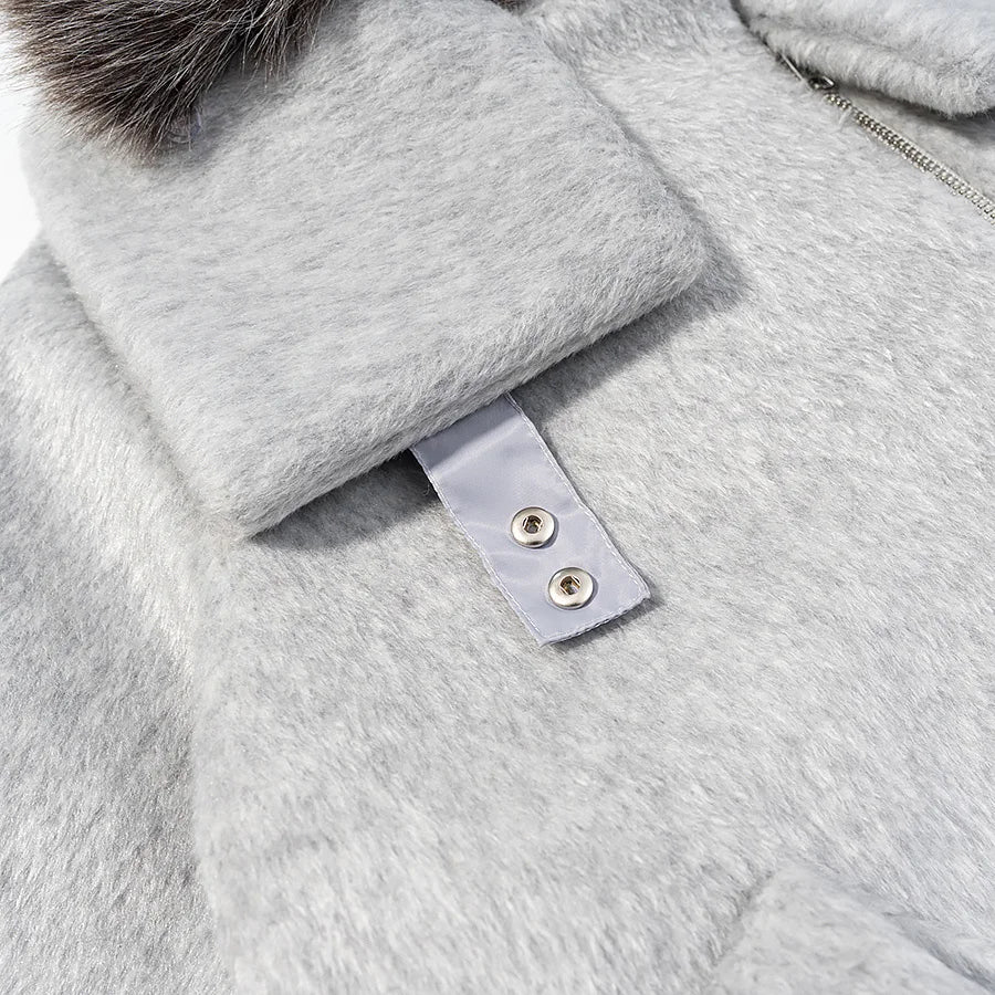 HH Women Fashion Coats Gray Turn-Down Collar Long Sleeves Pockets Decoration Zipper Winter Short Coat Woman Casual Loose Jackets