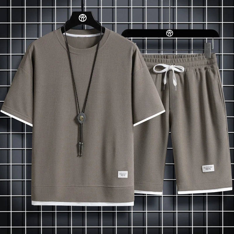 Trendy Suits for men Men's Summer Shorts Set Gym Outfit Student Short Sleeve Tee 2 Piece Set Tracksuits Men Casual Men Clothing