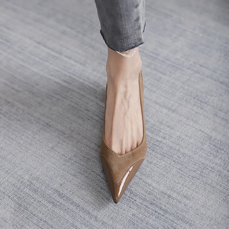 Middle Heel High Heels Women 2026 Spring Autumn Korean Fashion Splicing Pointed Shallow Shaped Heel Thick Pimps Shoes for Women